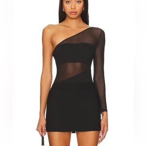 Undress Code Sex And The City Bodysuit Black one shoulder sheer panel Revolve M